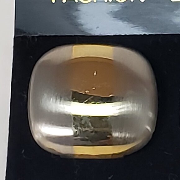 Gold  Silver Dual-Tone Stud Earrings Modern Stripe Design, 0.75” Fashion Jewelry - Picture 5 of 8